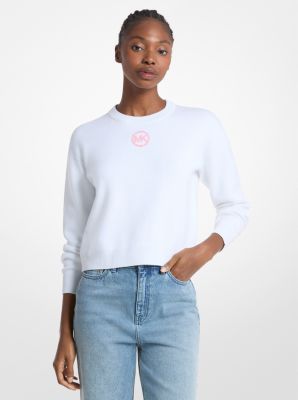 Embellished Logo Cotton Blend Sweater in WHITE | Michael Kors