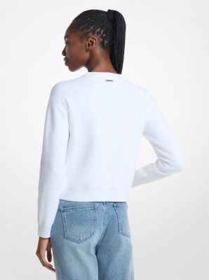 Embellished Logo Cotton Blend Sweater in WHITE | Michael Kors