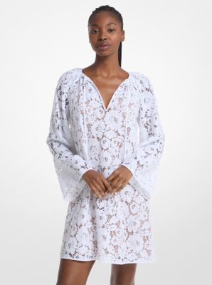 Studded Corded Floral Lace Dress in WHITE | Michael Kors