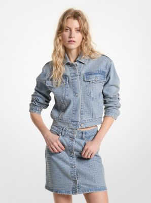 Crystal Embellished Stretch Denim Jacket image number 0