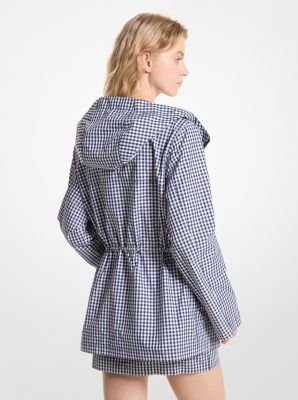 Logo Tape Woven Gingham Anorak in MDNTBL/WHT | Michael Kors