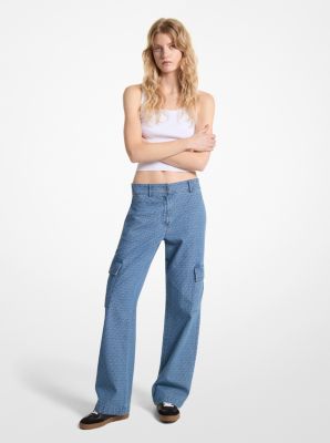 Pantalon cargo en denim jacquard à logo