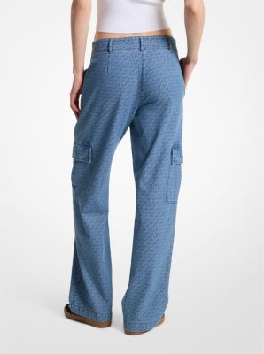 Pantalon cargo en denim jacquard à logo