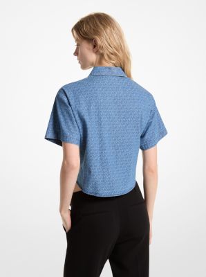 Chemise en denim jacquard à logo avec nœud à l’avant