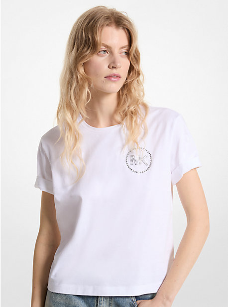 Michael Kors Embellished Logo Organic Cotton T-shirt In White