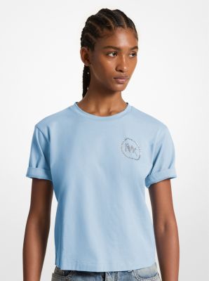 Shop Michael Kors Embellished Logo Organic Cotton T-shirt