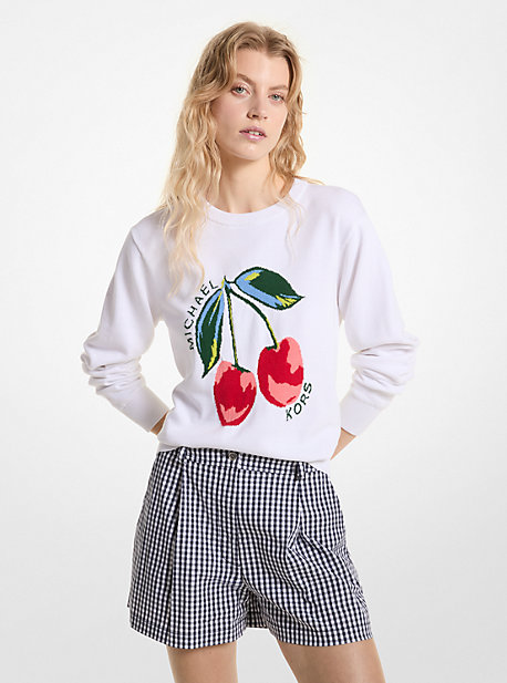 Shop Michael Kors Cherry Jacquard Cotton Blend Sweater In White