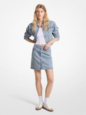 Crystal Embellished Washed Denim Mini Skirt image number 0