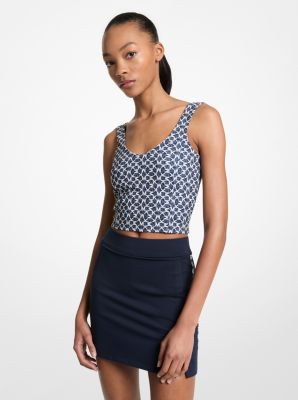 Logo Print Stretch Knit Cropped Tank Top