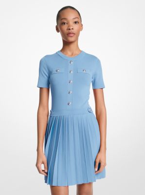 Stretch Knit Pleated Mini Dress