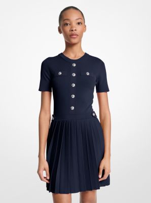 Stretch Knit Pleated Mini Dress