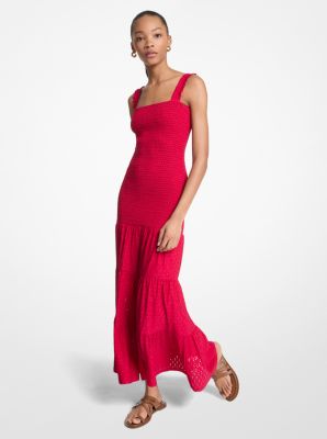 Robe longue smockée à volants