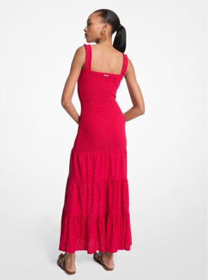 Robe longue smockée à volants