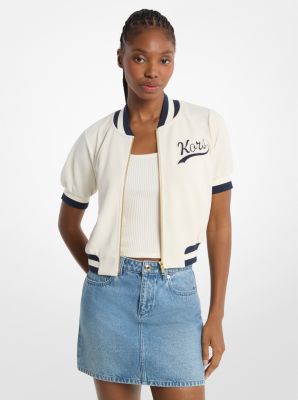 Sporty Piqu&eacute; Cropped Short-Sleeve Jacket
