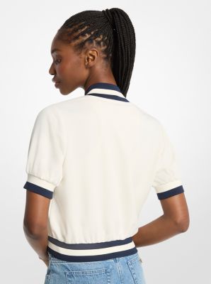 Sporty Piqu&eacute; Cropped Short-Sleeve Jacket in BONE | Michael Kors