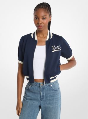 Sporty Piqu&eacute; Cropped Short-Sleeve Jacket