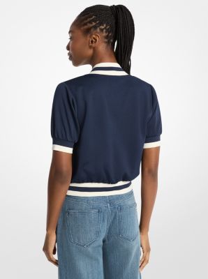 Sporty Piqu&eacute; Cropped Short-Sleeve Jacket in MIDNIGHTBLUE | Michael Kors