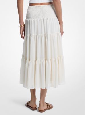 Smocked Georgette Tiered Skirt in BONE | Michael Kors
