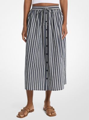 Striped Cotton Poplin Midi Skirt 
