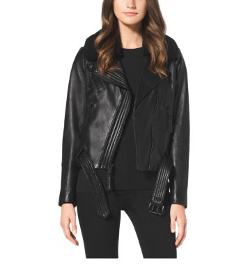 michael kors leather jacket with fur sleeves