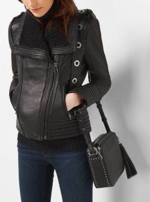 Knit-Collar Leather Jacket | Michael Kors