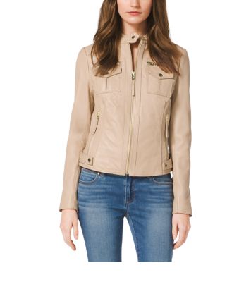 Arriba 85+ imagen michael kors beige leather jacket