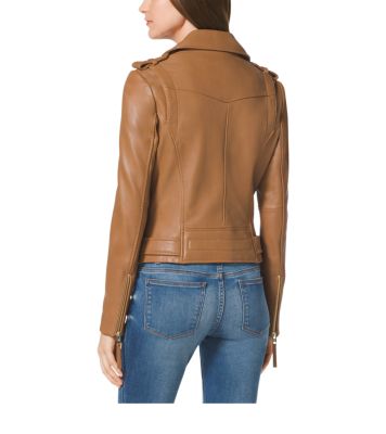 Michael kors zip on sale front leather jacket