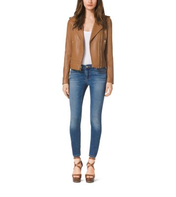 Michael kors zip on sale front leather jacket