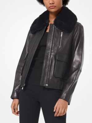 michael kors leather jacket with fur sleeves