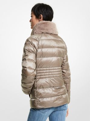 Faux Fur Collar Quilted Nylon Packable Puffer Jacket | Michael Kors