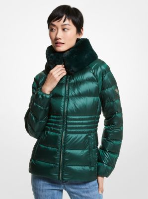 quilted nylon packable hooded puffer jacket