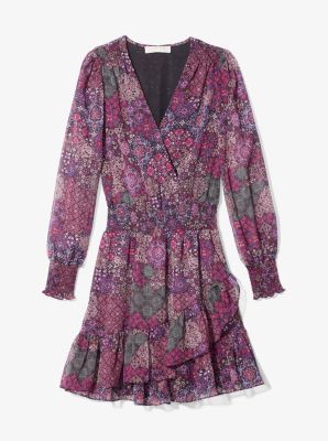 floral georgette ruffled wrap dress