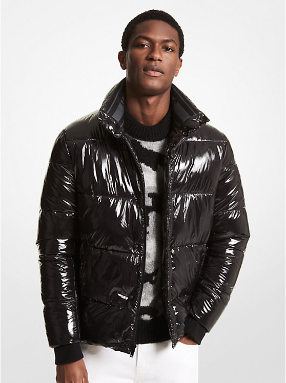 Quilted Patent Nylon Puffer Jacket image number 0