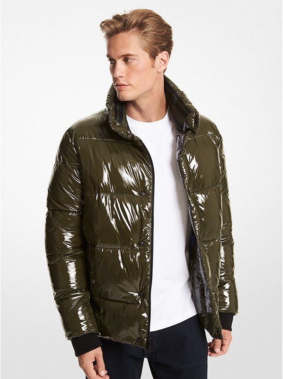 Quilted Patent Nylon Puffer Jacket