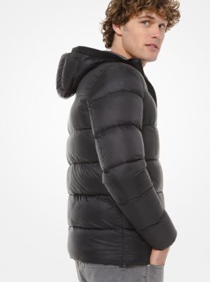 Quilted nylon hooded store puffer jacket