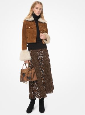 Shearling Trim Suede Jacket | Michael Kors