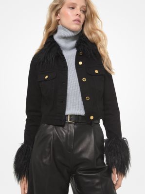 Faux Fur Trim Cropped Denim Jacket 