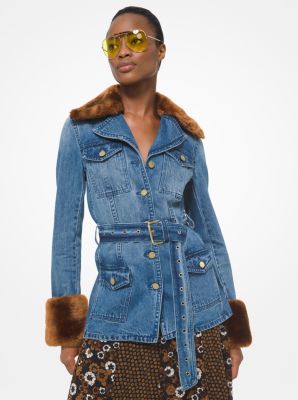 michael kors jean jacket with fur