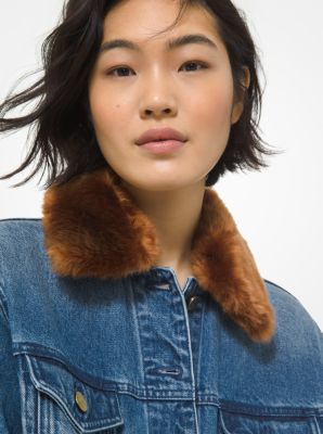 Michael Kors Faux Fur Trim Denim Utility Jacket