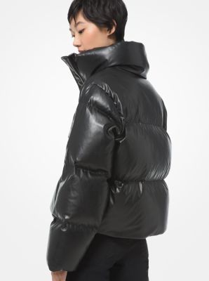 FAUX LEATHER PUFFER JACKET - Black