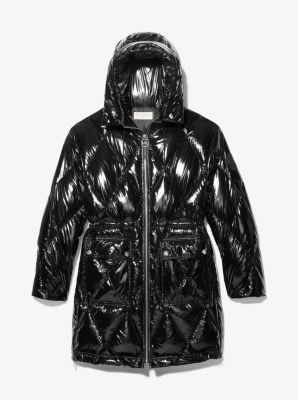 Diamond Quilted Ciré Puffer Coat 