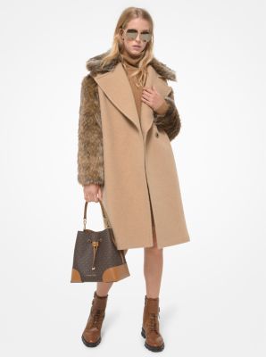 Faux Fur Trim Felted Wool Cocoon Coat | Michael Kors