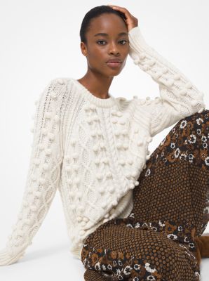 Embellished Cable Stretch Wool Sweater