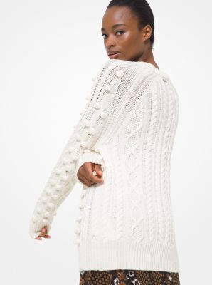 Embellished Cable Stretch Wool Sweater