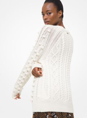 Embellished Cable Stretch Wool Sweater image number 1