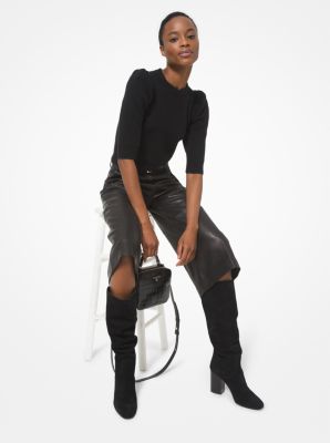 Knit Puff Sleeve Cropped Sweater in BLACK | Michael Kors