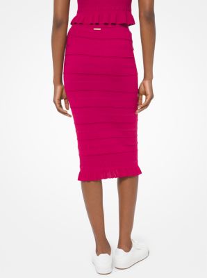 Ruffle Trim Textured Stretch Viscose Skirt | Michael Kors [US]