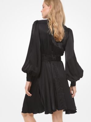 Hammered Satin Belted Utility Dress