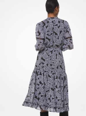 Lace Trim Paisley Georgette Dress image number 1