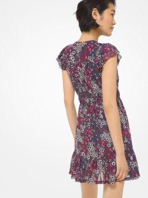 Metallic Printed Nylon Ruffled Dress